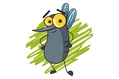 Vektör karikatür çizim şirin sivrisinek ayakta. Beyaz arka plan üzerinde izole.