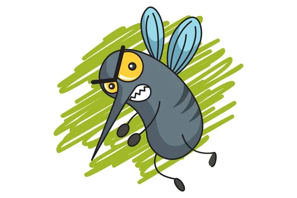 Desenho Animado Vetor Ilustração Mosquito Bonito Feroz Isolado Sobre Fundo — Vetor de Stock