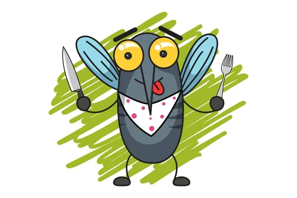 Векторная Карикатура Милых Комаров Готовых Еде Изолированный Белом Фоне — стоковый вектор