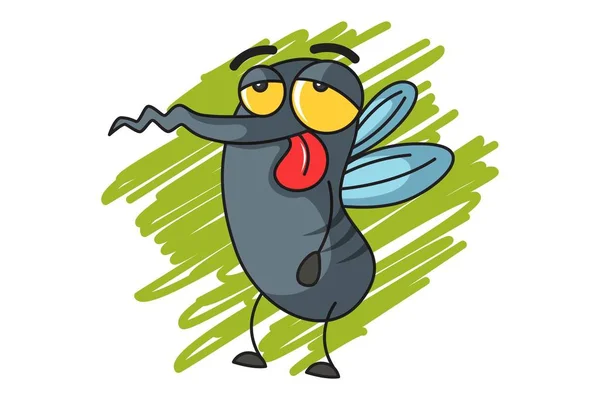 Векторная Карикатура Симпатичных Комаров Усталая Изолированный Белом Фоне — стоковый вектор