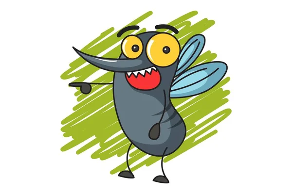 Desenho Animado Vetor Ilustração Mosquito Bonito Apontando Isolado Sobre Fundo —  Vetores de Stock