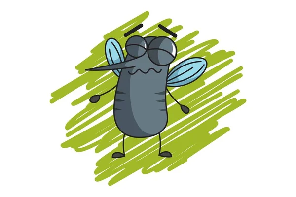 Векторная Карикатура Симпатичного Комара Закрытыми Глазами Изолированный Белом Фоне — стоковый вектор