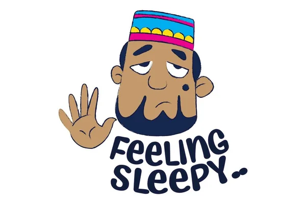 Vektör Karikatür Çizim Şirin Müslüman Erkek Duygu Uykulu Diyor Beyaz — Stok Vektör