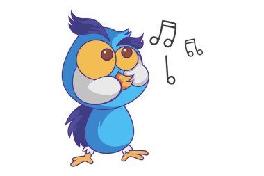 Vektör karikatür çizim şirin baykuş şarkı. Beyaz arka plan üzerinde izole.