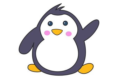 Sevimli penguen merhaba demenin çizgi film illüstrasyon vektör. Beyaz arka plan üzerinde izole.