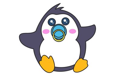 Vektör şirin bebek penguen karikatür çizim. Beyaz arka plan üzerinde izole.