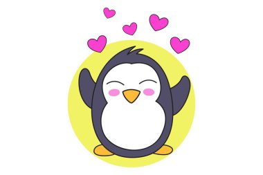 Vektör aşık sevimli penguen karikatür çizim. Beyaz arka plan üzerinde izole.