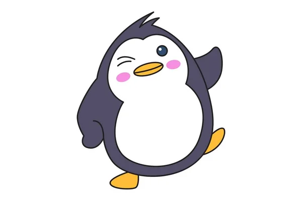 矢量卡通插图可爱的企鹅眨眼的眼睛 隔离在白色背景上 — 图库矢量图片