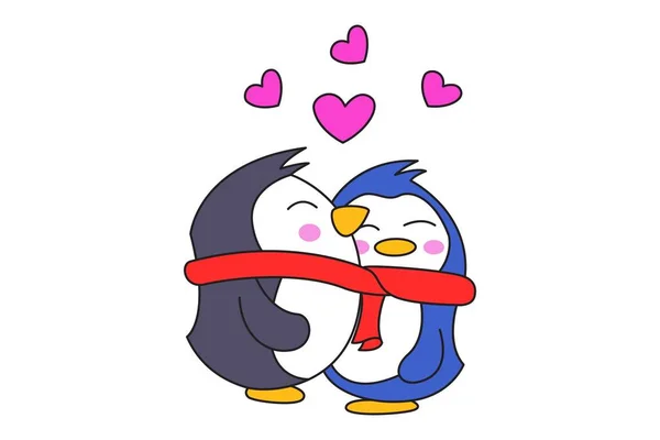 Illustration Vectorielle Dessin Animé Mignon Couple Pingouins Isolé Sur Fond — Image vectorielle