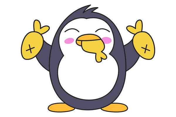 Vector Ilustración Dibujos Animados Pingüino Lindo Comer Peces Aislado Sobre — Vector de stock