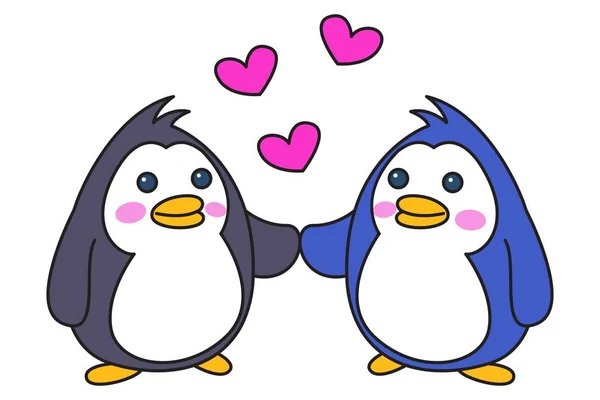 Illustrazione Del Cartone Animato Vettoriale Coppia Pinguini Carino Amore Isolato — Vettoriale Stock