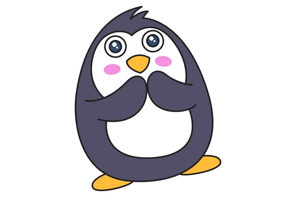 Vektorové Ilustrace Kreslené Roztomilý Tučňák Pozdraví Rukama Izolované Bílém Pozadí — Stockový vektor