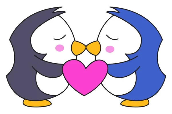 Illustrazione Del Cartone Animato Vettoriale Coppia Pinguino Carino Amore Isolato — Vettoriale Stock
