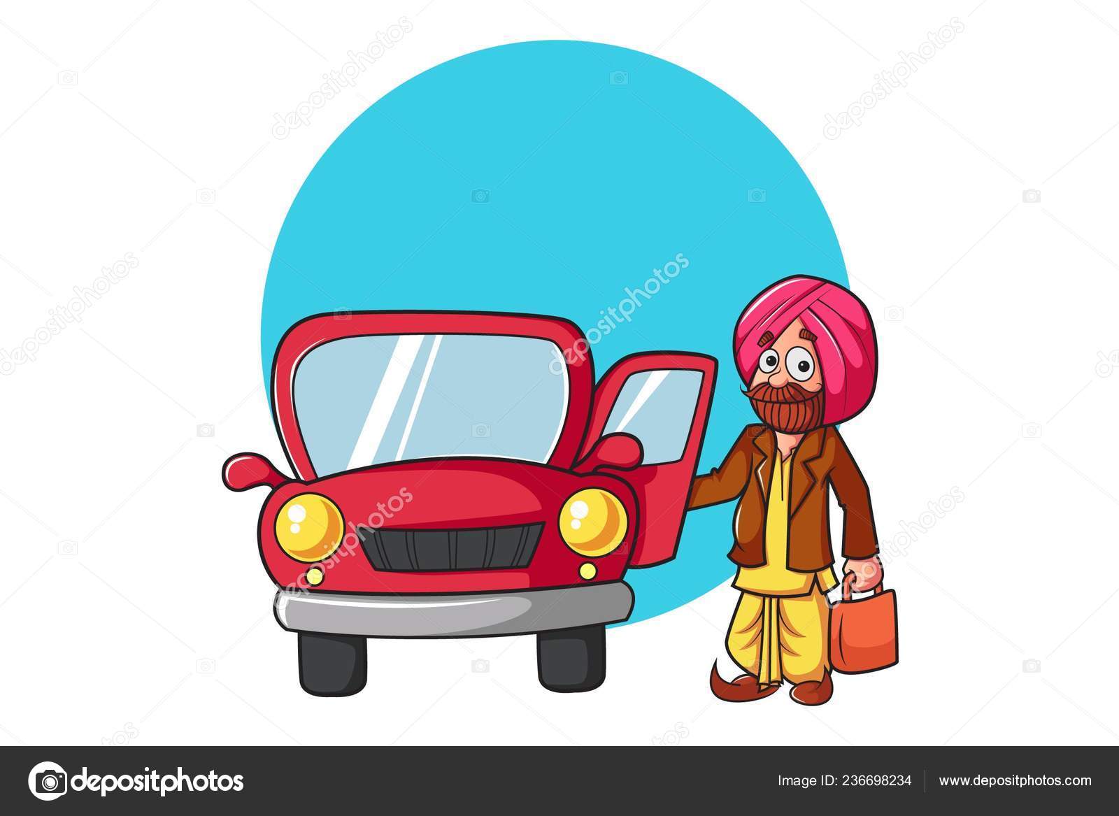 Vector Cartoon Illustration Punjabi Man Standing Car Isolated White  Background Stock Vector Image by ©F1Digitals #236698234