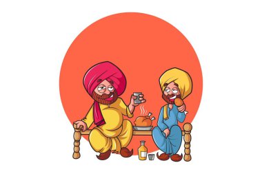 Vektör karikatür çizim. Punjabi adam eğleniyor. Beyaz arka plan üzerinde izole.