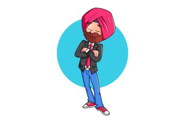 Vektör karikatür çizim. Punjabi adam ayakta duruyor. Beyaz arka plan üzerinde izole.