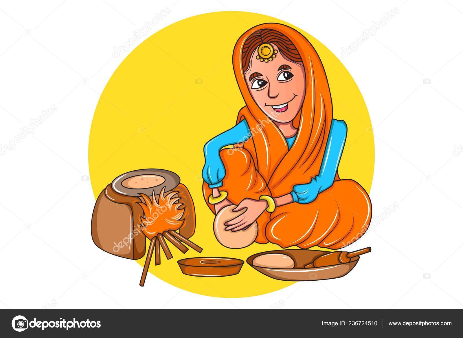 Vector Cartoon Illustration Punjabi Sardarni Making Chapatis Earthen Stove  Isolated Stock Vector Image by ©F1Digitals #236724510