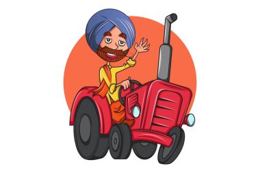 Vektör karikatür çizim Punjab traktör punjabi adam. Beyaz arka plan üzerinde izole.