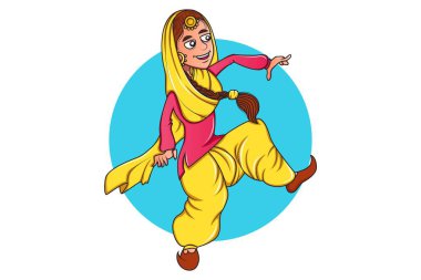 Vektör karikatür çizim. Mutlu bir şekilde dans Sardarni. Beyaz arka plan üzerinde izole.