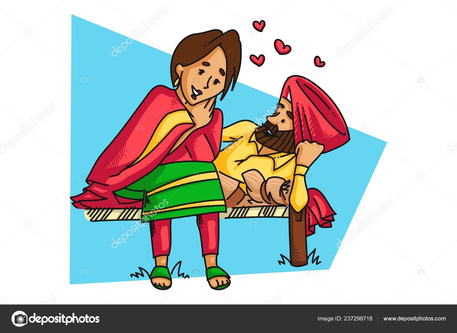 Vector Cartoon Illustration Punjabi Sardar Couple Having Romantic  Conversation Isolated Stock Vector Image by ©F1Digitals #237298718