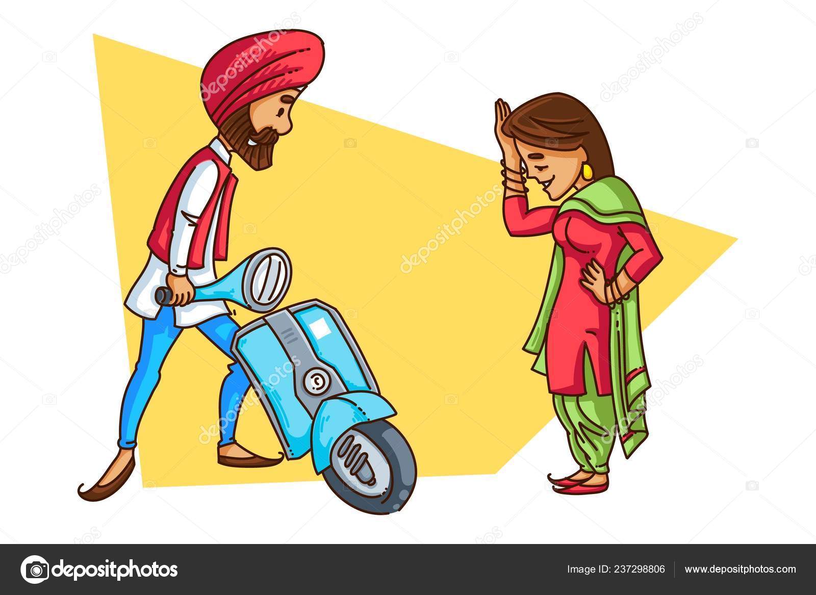Vector Cartoon Illustration Punjabi Sardar Starting His Scooter His  Girlfriend Stock Vector Image by ©F1Digitals #237298806