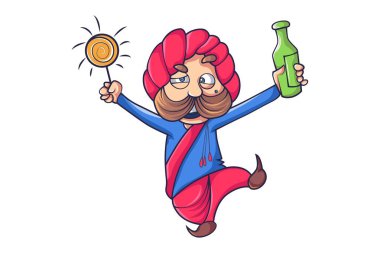 Vektör karikatür çizim rajput adam neşeli. Beyaz arka plan üzerinde izole.