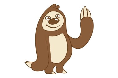 Vektör karikatür çizim şirin tembellik el sallayarak. Beyaz arka plan üzerinde izole.