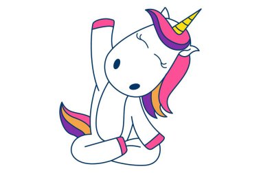 Vektör karikatür çizim şirin tek boynuzlu at. Beyaz arka plan üzerinde izole.