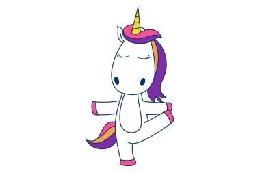 Vektör karikatür çizim şirin tek boynuzlu at. Beyaz arka plan üzerinde izole.