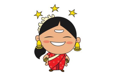 Vector cartoon illustration of south indian woman with stars. Isolated on white background. clipart