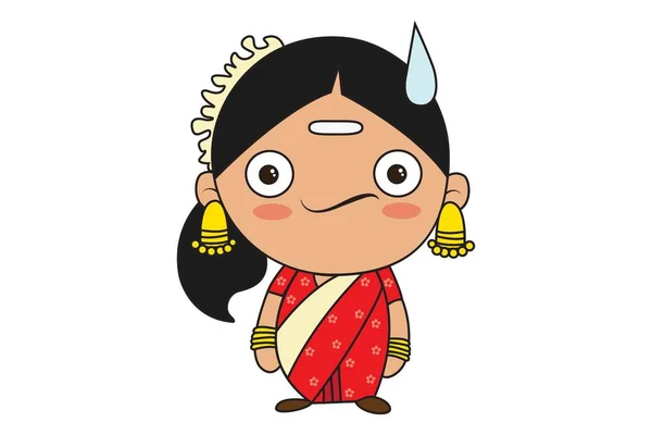 Vektorové Ilustrace Kreslené Jižní Indické Ženy Zmatený Izolované Bílém Pozadí — Stockový vektor