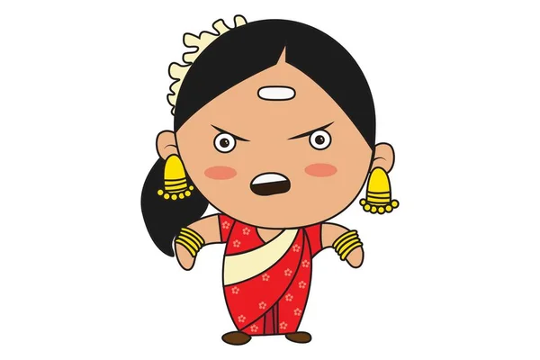 Вектор Мультфільм Ілюстрація Південного Індійського Жінка Сердитися Ізольовані Білому Тлі — стоковий вектор