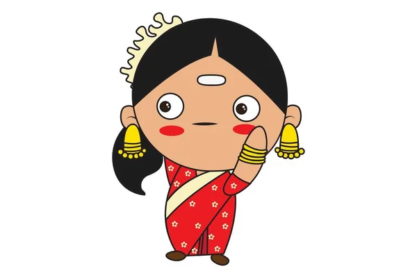 Vektör Karikatür Çizim Güneyde Hint Kadın Yüzünde Beyaz Arka Plan — Stok Vektör