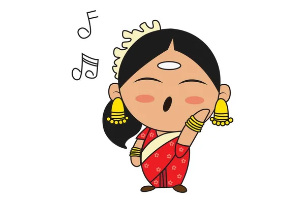 Dibujos Animados Vectoriales Ilustración Mujer India Del Sur Cantando Aislado — Archivo Imágenes Vectoriales