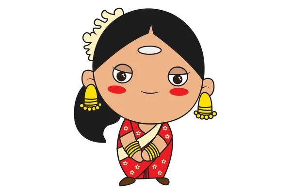 幸せな南インド美人のベクトル漫画イラスト 白い背景に分離 — ストックベクタ