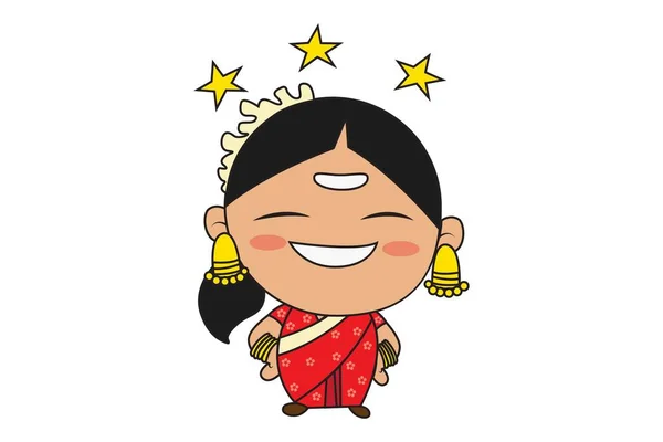 星と南インドの女性のベクトル漫画イラスト 白い背景に分離 — ストックベクタ