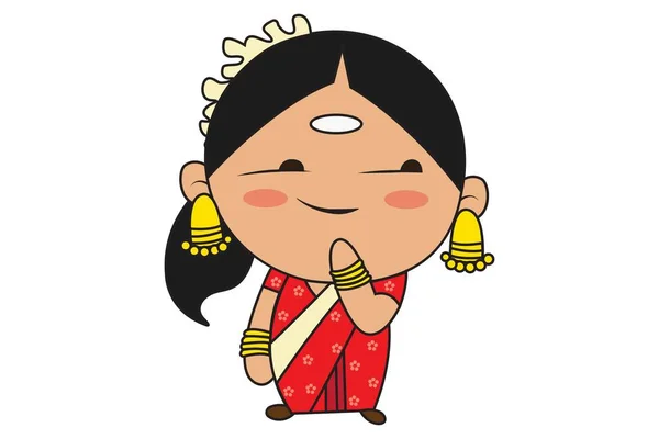 Vector Cartoon Illustration South Indian Woman Isolated White Background — Stock Vector