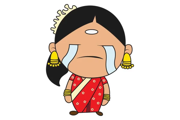 Векторна Ілюстрація Мультфільм Південного Індійського Жінка Плакала Ізольовані Білому Тлі — стоковий вектор