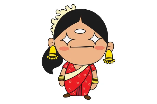 Ilustración Dibujos Animados Vectorial Mujer India Del Sur Ojos Forma — Archivo Imágenes Vectoriales