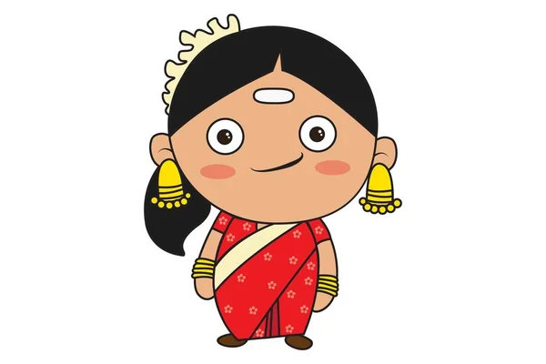 Vektorové Ilustrace Kreslené Krásné Jižní Indické Ženy Izolované Bílém Pozadí — Stockový vektor
