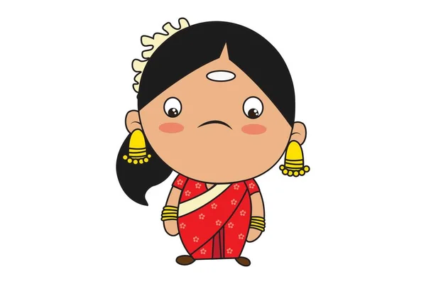 南印度妇女伤心的向量动画片 隔离在白色背景上 — 图库矢量图片