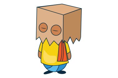 Vector cartoon illustration of south indian man face cover with box. Isolated on white background.