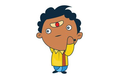 Vector cartoon illustration of south indian man thinking. Isolated on white background.
