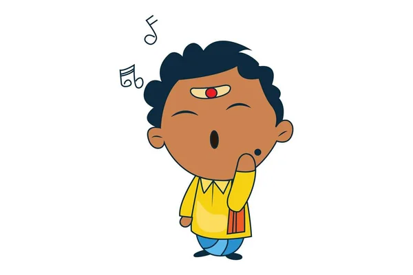 Vektör Karikatür Çizim Güneyde Hint Adam Bir Şarkı Söylerken Beyaz — Stok Vektör