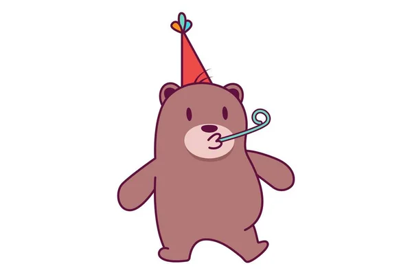 Ilustração de um urso feliz de desenho infantil com bolo de