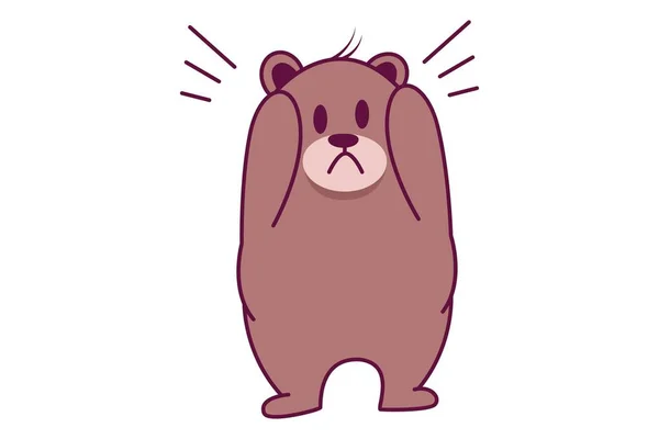 Vector Desenho Animado Ilustração Urso Bonito Infeliz Isolado Sobre Fundo — Vetor de Stock