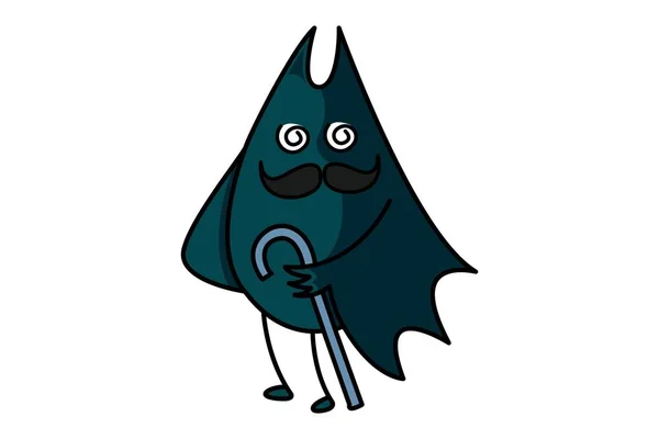 Illustrazione Del Cartone Animato Vettoriale Pipistrello Carino Con Baffi Malato — Vettoriale Stock