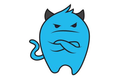 Vektör karikatür çizim mavi canavar kızgın. Beyaz arka plan üzerinde izole.