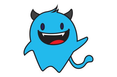 Vektör karikatür çizim mavi canavar el sallayarak. Beyaz arka plan üzerinde izole.