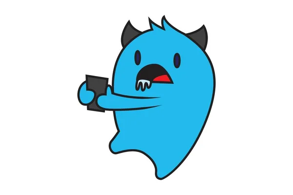 Vector Ilustración Dibujos Animados Monstruo Azul Con Teléfono Aislado Sobre — Vector de stock